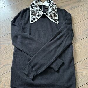 Paul Smith Black Crewneck Sweater with Embellished White Detachable Collar